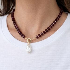 Beaded Candy Necklace with Pearl Drop